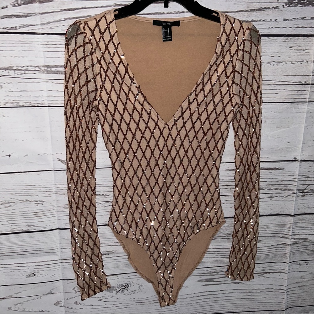 Forever 21 Tan Sequin Bodysuit
